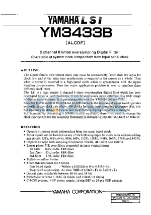 YM3433B datasheet - 2 CHANNEL 8 TIMES OVERSAMPLING DIGITAL FILTER