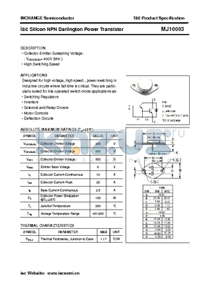 MJ10003 datasheet - isc Silicon NPN Darlington Power Transistor