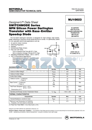 MJ10023 datasheet - NPN SILICON POWER DARLINGTON TRANSISTOR