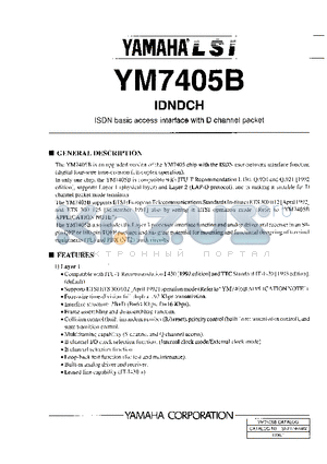 YM7405B datasheet - ISDN BASIC ACCESS INTERFACE WITH D CHANNEL PACKET