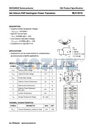 MJ11015 datasheet - isc Silicon PNP Darlington Power Transistor