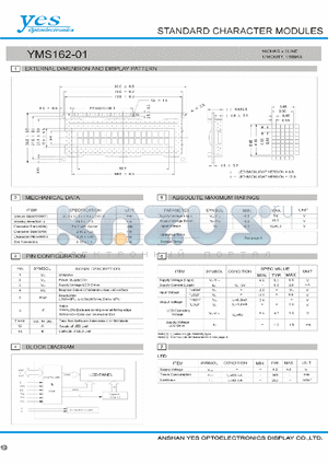 YMS162-01 datasheet - STANDARD CHARACTER MODULES