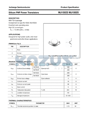 MJ15025 datasheet - Silicon PNP Power Transistors