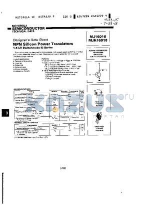 MJ16018 datasheet - NPN SILICON POWER TRANSISTORS 1.5KV SWITCHMODE III SERIES