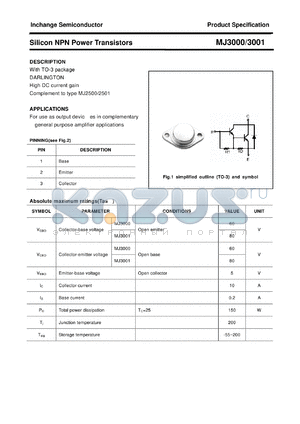 MJ3001 datasheet - Silicon NPN Power Transistors