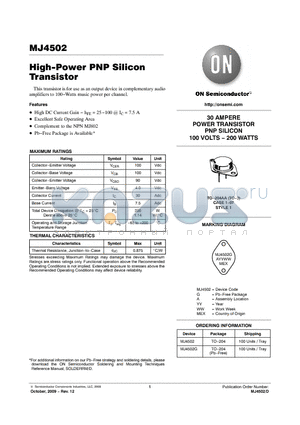 MJ4502 datasheet - High-Power PNP Silicon Transistor