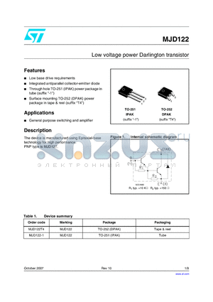 MJD122 datasheet - Low voltage power Darlington transistor