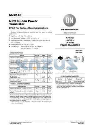 MJD148T4 datasheet - NPN Silicon Power Transistor