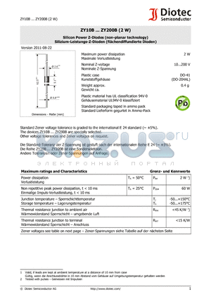ZY33B datasheet - Silicon Power Z-Diodes (non-planar technology)