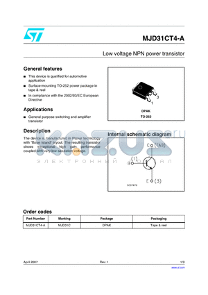 MJD31C datasheet - Low voltage NPN power transistor