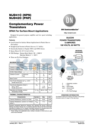 MJD41CRLG datasheet - Complementary Power Transistors