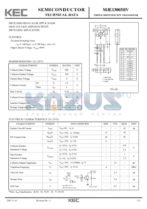 MJE13003HV datasheet - TRIPLE DIFFUSED NPN TRANSISTOR