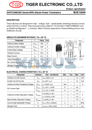 MJE13009 datasheet - SWITCHMODE Series NPN Silicon Power Transistors