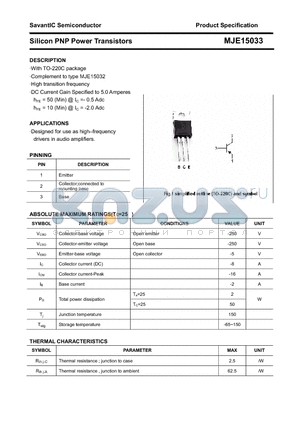 MJE15033 datasheet - Silicon PNP Power Transistors