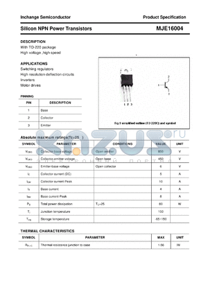 MJE16004 datasheet - Silicon NPN Power Transistors