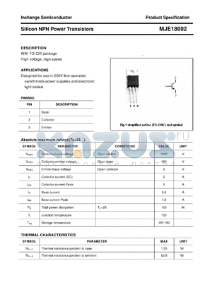 MJE18002 datasheet - Silicon NPN Power Transistors