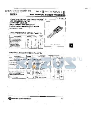 MJE210 datasheet - PNP (COLLECTOR-EMITTER SUSTAINING VOLTAGE LOW COLLECTOR-EMITTER)