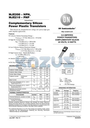 MJE200 datasheet - Complementary Silicon Power Plastic Transistors