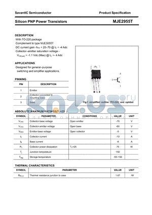MJE2955T datasheet - Silicon PNP Power Transistors MJE2955T