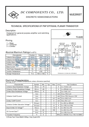 MJE2955T datasheet - TECHNICAL SPECIFICATIONS OF PNP EPITAXIAL PLANAR TRANSISTOR