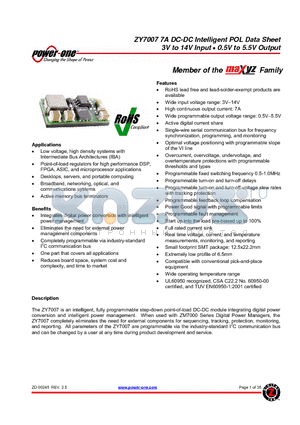 ZY7007XG-T3 datasheet - 7A DC-DC Intelligent POL 3V to 14V Input - 0.5V to 5.5V Output