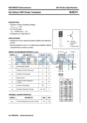 MJE371 datasheet - isc Silicon PNP Power Transistor