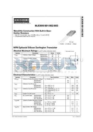 MJE800 datasheet - Monolithic Construction With Built-in Base- Emitter Resistors
