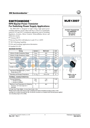 MJF13007 datasheet - POWER TRANSISTOR