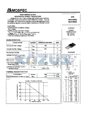 MJH16002 datasheet - POWER TRANSISTORS(5A,450V,100W)