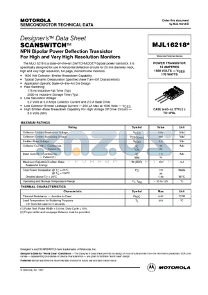 MJL16218 datasheet - POWER TRANSISTOR