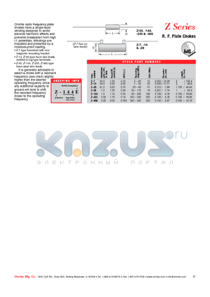 Z-28 datasheet - R. F. Plate Chokes