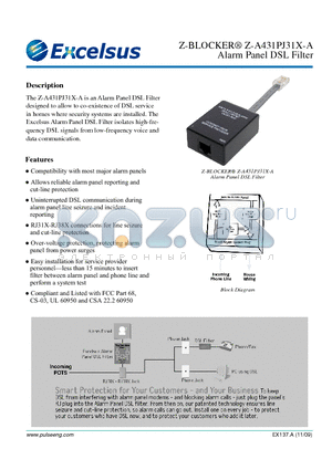Z-A431PJ31X-A datasheet - Z-BLOCKER^ Z-A431PJ31X-A Alarm Panel DSL Filter