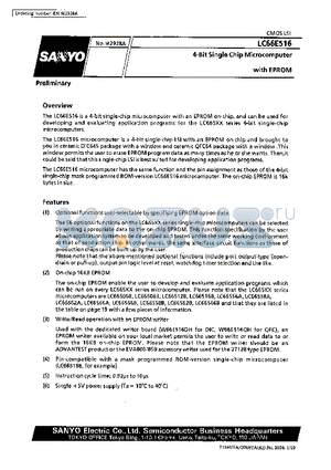 LC66E516 datasheet - 4-bit single-chip microcomputer with EPROM