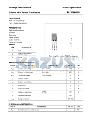 MJW16018 datasheet - Silicon NPN Power Transistors