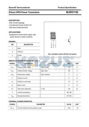 MJW21192 datasheet - Silicon NPN Power Transistors