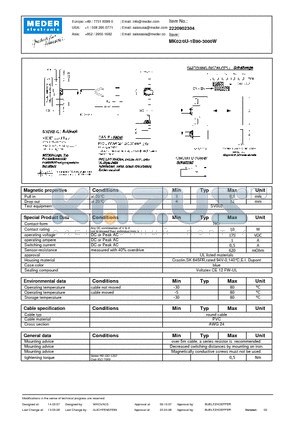 MK02-0U-1B90-3000W datasheet - MK Reed Sensor