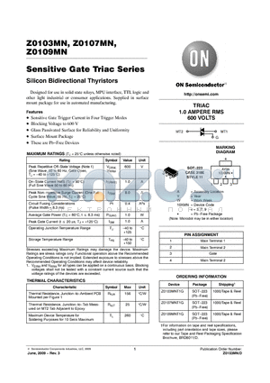 Z0103MN datasheet - Sensitive Gate Triac Series Silicon Bidirectional Thyristors