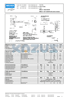 MK02-1-1A66-8000W datasheet - MK Reed Sensors
