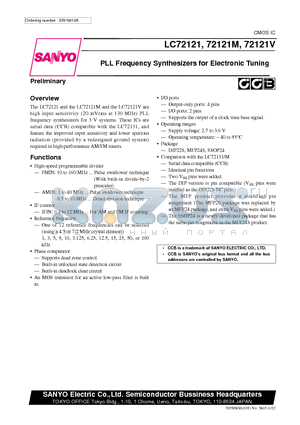 LC72121V datasheet - PLL Frequency Synthesizers for Electronic Tuning