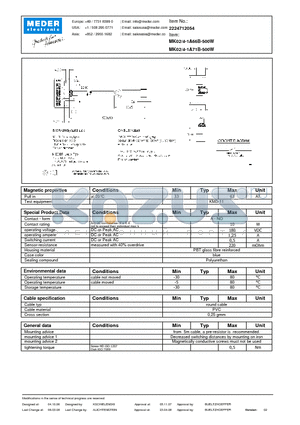MK02-4-1A66B-500W datasheet - MK Reed Sensors