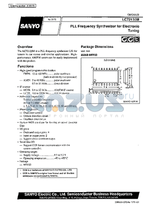 LC72135M datasheet - PLL Frequency Synthesizer for Electronic Tuning