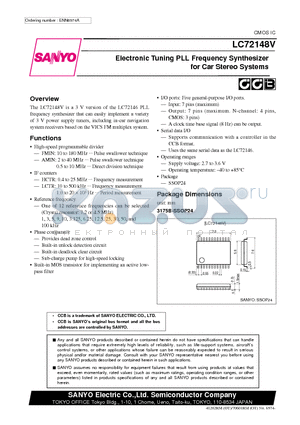 LC72148V datasheet - Electronic Tuning PLL Frequency Synthesizer for Car Stereo Systems