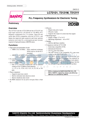 LC72121M datasheet - PLL Frequency Synthesizers for Electronic Tuning