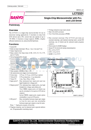 LC72321 datasheet - Single-Chip Microcontroller with PLL and LCD Driver
