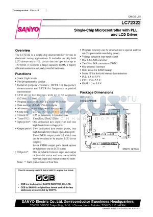 LC72322 datasheet - Single-Chip Microcontroller with PLL and LCD Driver