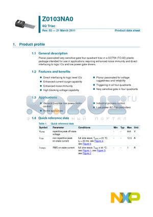 Z0103NA0 datasheet - Logic level four-quadrant triac