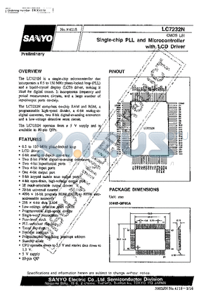 LC7232N datasheet - Single-Chip PLL and Microcontroller with LCD Driver