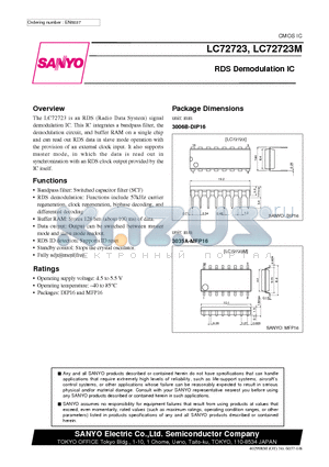 LC72723 datasheet - RDS Demodulation IC