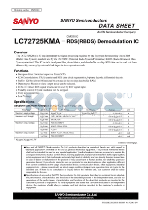 LC72725KMA datasheet - RDS(RBDS) Demodulation IC