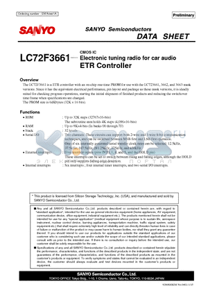 LC72F3661 datasheet - CMOS IC Electronic tuning radio for car audio ETR Controller